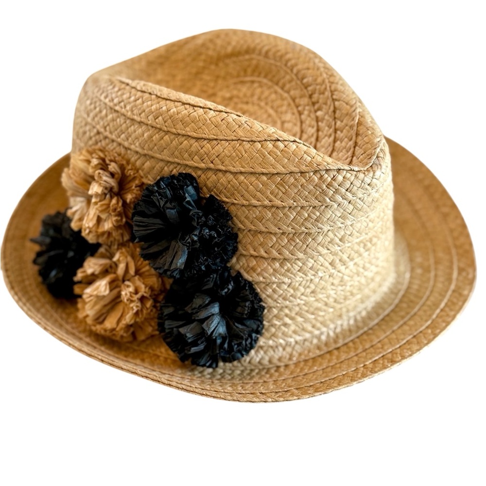 BCBGMAXAZRIA Stylish Straw Hat with Black and Tan Accents